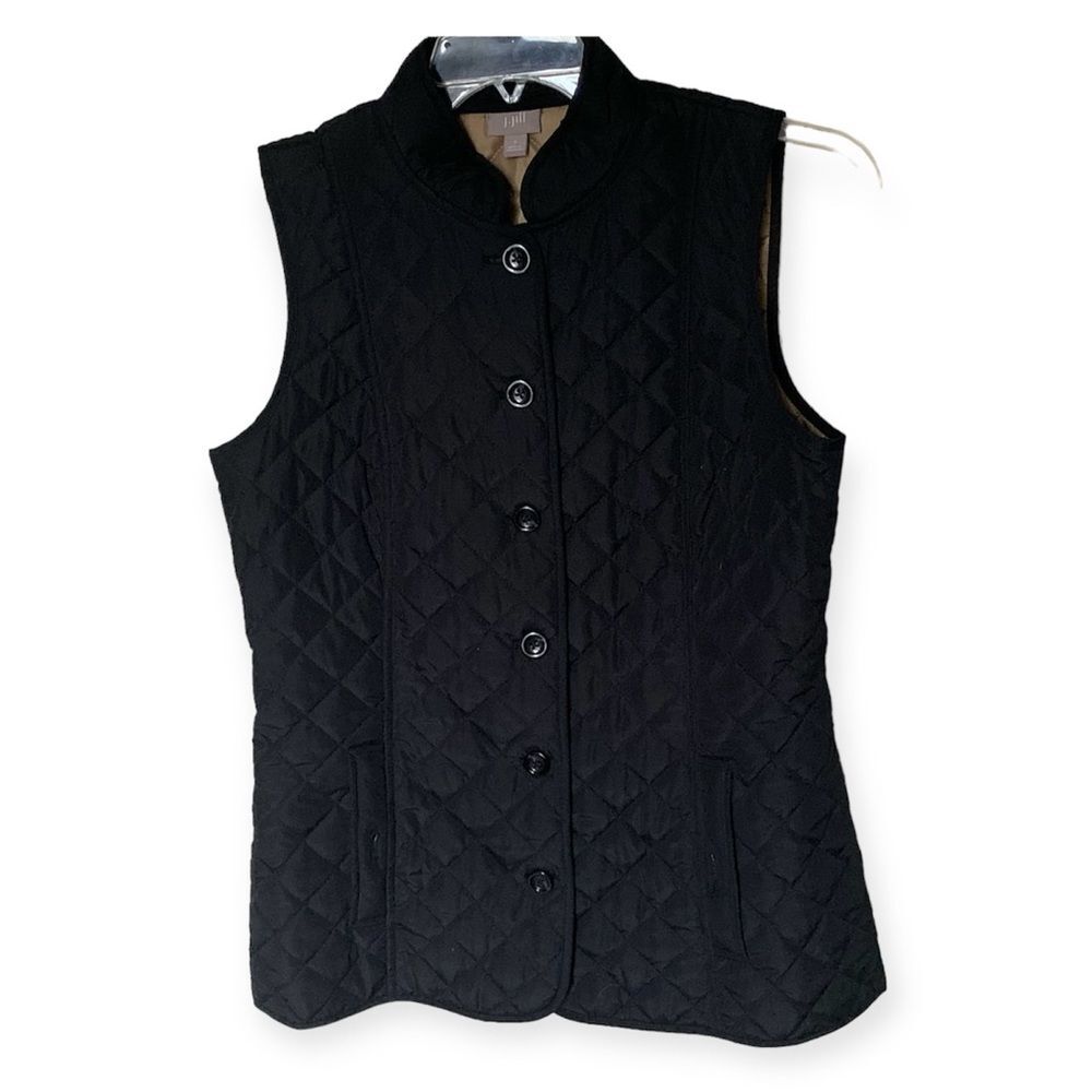 J. Jill Heritage Black Quilted Button Closure Fully Lined Vest Size Small